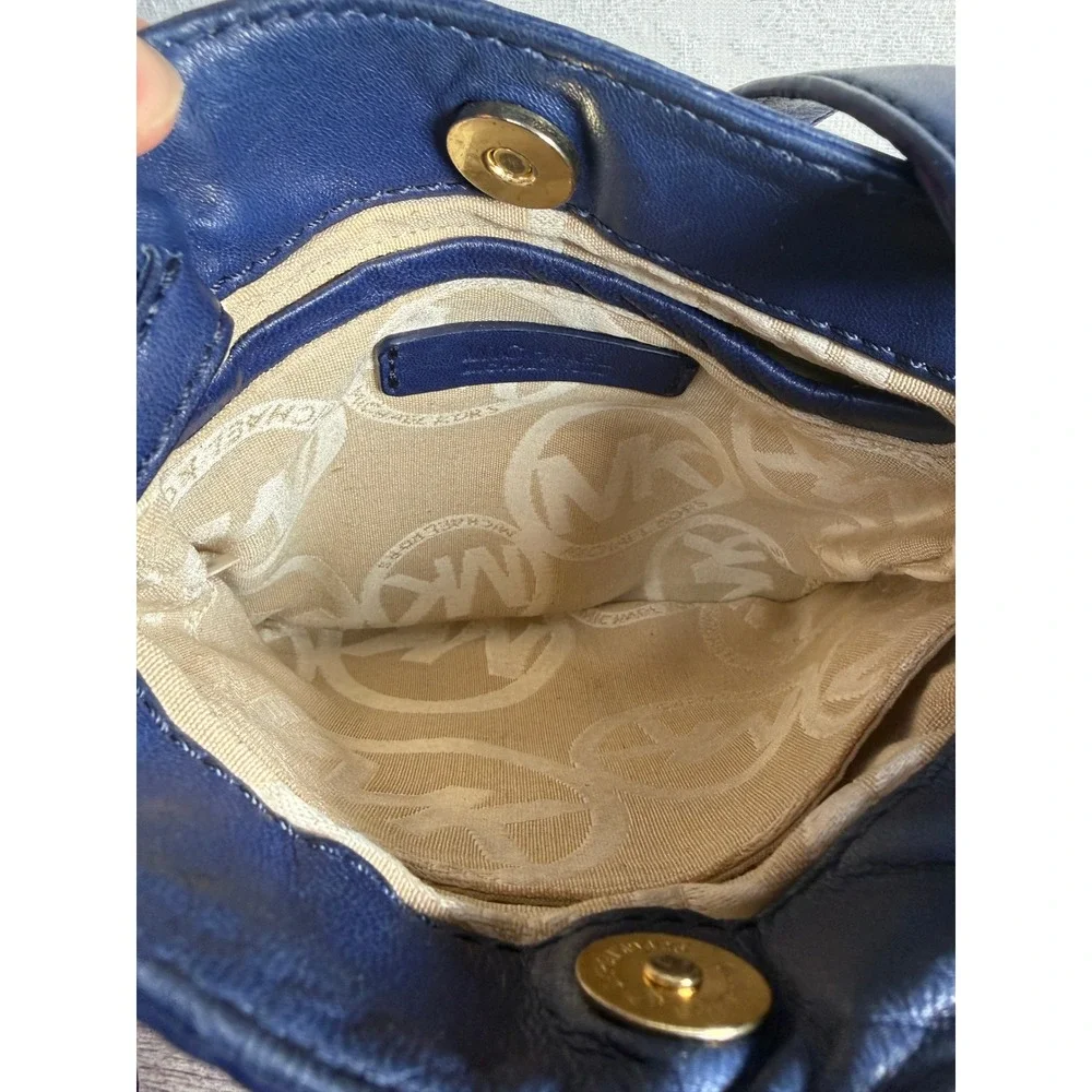 Michael‎ Kors Navy Blue Studded Crossbody Bag Gold Hardware